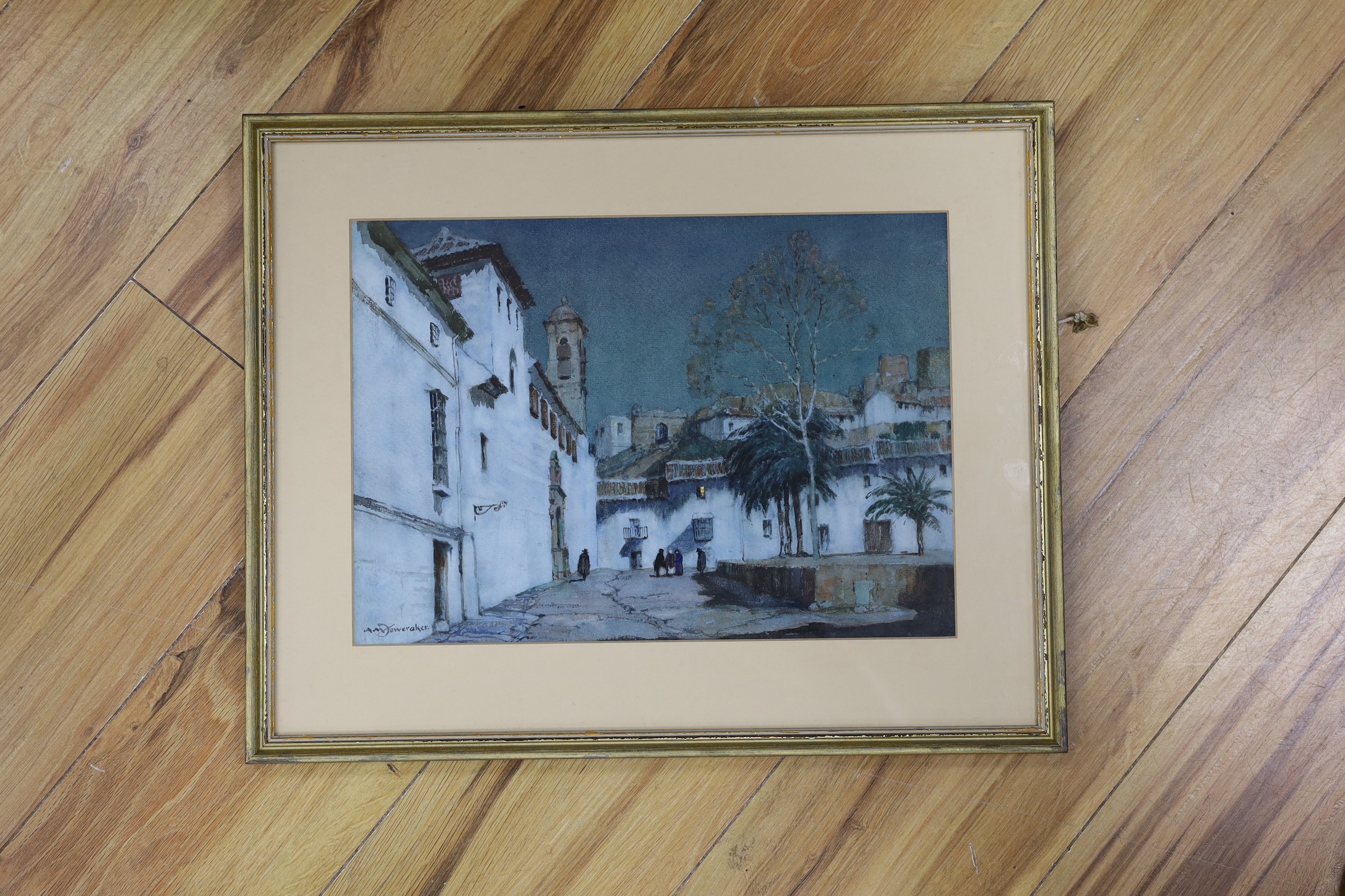 Albert Moulton Foweraker (1873-1942), watercolour, Spanish street scene at night, signed, 25 x 35cm